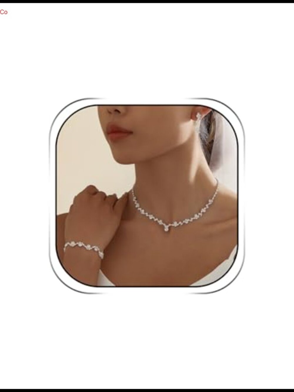Rhinestone Necklace Earrings Bracelet Set for Brides Prom Party